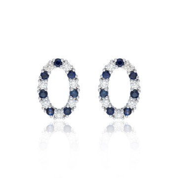 18ct White Gold 0.42ct Sapphire and 0.40ct Round Brilliant Diamond Oval Earrings