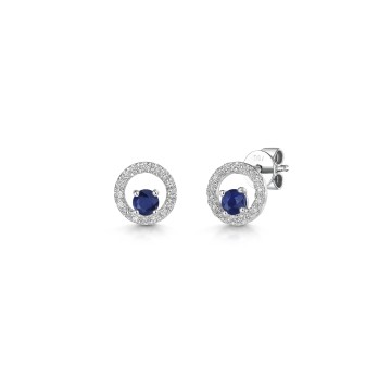 18ct White Gold Round Brilliant Cut 0.30ct Blue Sapphire and Diamond Earrings