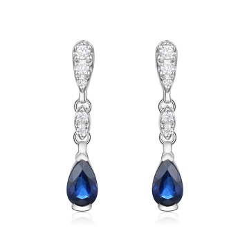 18ct White Gold Pear Cut Sapphire and Diamond Drop Earrings