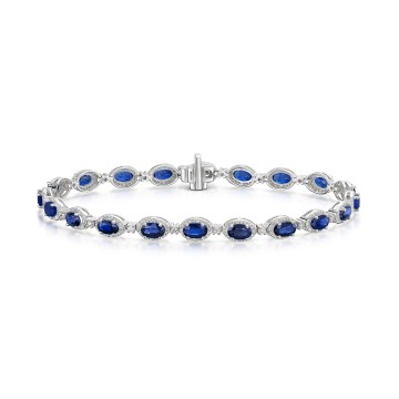 9ct White Gold 6.80ct Oval Cut Sapphire & Diamond Cluster Bracelet
