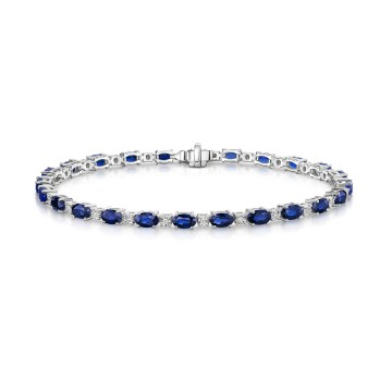 9ct White Gold 7.00ct Oval Sapphire and 0.15ct Round Brilliant Diamond Bracelet