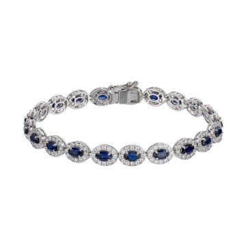 18ct White Gold Oval Cut Sapphire 10.88 Diamond Halo Bracelet