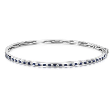 18ct White Gold Round Brilliant Blue Sapphire 0.50ct and Diamond Bangle