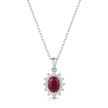 18ct White Gold 0.83ct Oval Ruby and 0.31ct Diamond Pendant