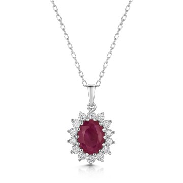18ct White Gold Oval 2.40ct Ruby and 0.55ct Diamond Pendant