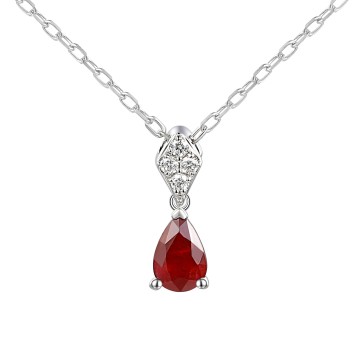 18ct White Gold 0.40ct Pear Cut Ruby and Diamond Drop Pendant