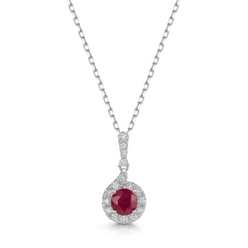 18ct White Gold Round Brilliant Cut 0.33ct Ruby and 0.18ct Diamond Pendant