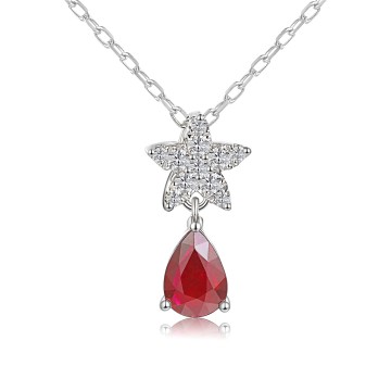 18ct White Gold Pear Cut 0.80ct Ruby and Diamond Cluster Necklace