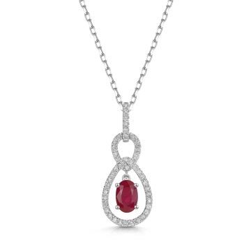 18ct White Gold Oval Cut 0.50ct Ruby and 0.20ct Diamond Link Pendant