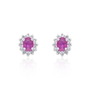 9ct White Gold Ruby and Diamond Halo Stud Earrings