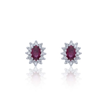 9ct White Gold Diamond 0.18ct and Ruby Halo Earrings
