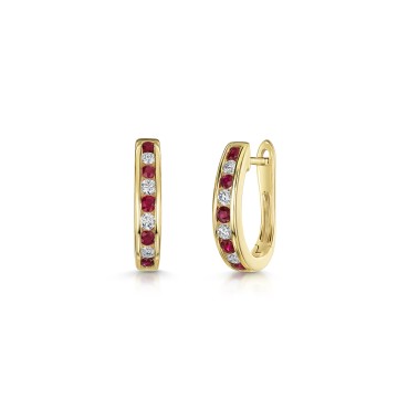 9ct Yellow Gold Ruby & Diamond 0.35ct Hoop Earrings