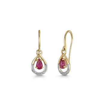 9ct Yellow Gold Pear Cut 0.50ct Ruby Open Drop Earrings