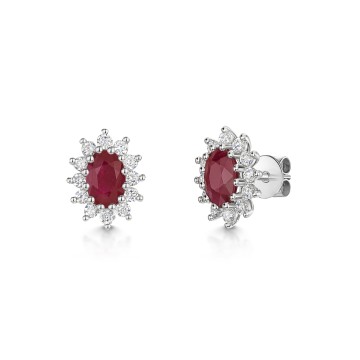 18ct White Gold Oval 1.04ct Ruby and 0.38ct Diamond Stud Earrings