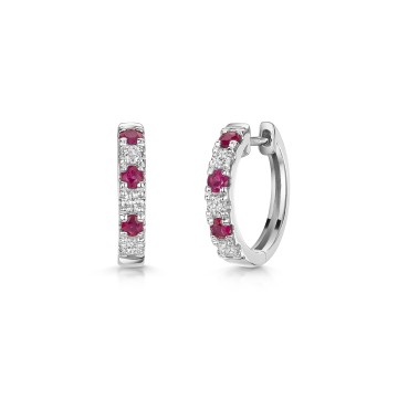 18ct White Gold Round Brilliant Ruby and Diamond Hoop Earrings 0.85ct