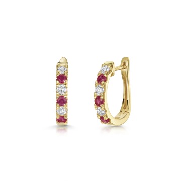 18ct Yellow Gold Round Brilliant Ruby and Diamond Hoop Earrings 0.85ct