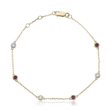 9ct Yellow Gold Round Brilliant 0.20ct Diamond & Ruby Bracelet