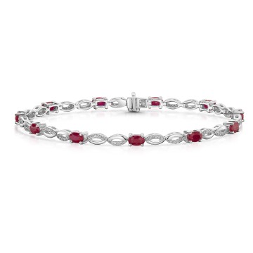 18ct White Gold Oval Cut Ruby 3.00ct and Diamond Cluster Bracelet