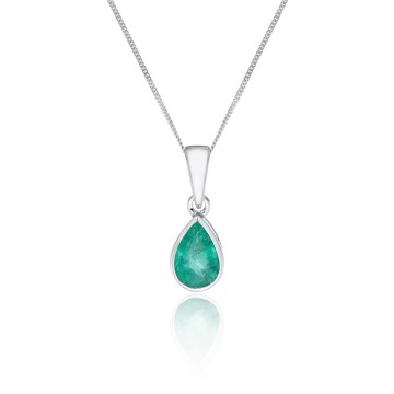 9ct White Gold Pear Emerald Rub Over Pendant
