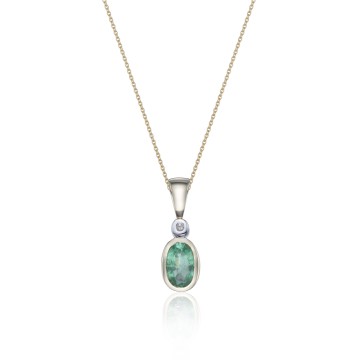 9ct Yellow Gold Diamond and 0.04ct Emerald Pendant