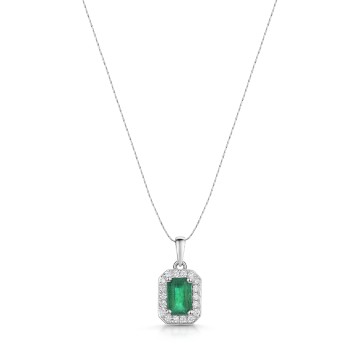 18ct White Gold 0.52ct Emerald & Diamond Halo Pendant