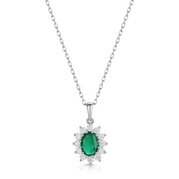 18ct White Gold Oval 1.13ct Emerald and 0.47ct Diamond Pendant