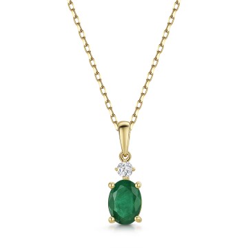 18ct Yellow Gold Oval Cut 1.15ct Emerald and 0.08ct Diamond Pendant
