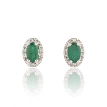 9ct White Gold Oval Cut  0.70ct Emerald Diamond Halo Stud Earrings