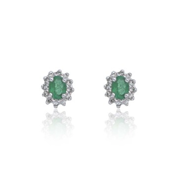 9ct White Gold 0.10ct Diamond and Emerald Halo Earrings