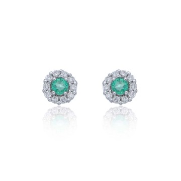 9ct White Gold Diamond 0.17ct and Emerald Halo Earrings