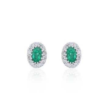 9ct White Gold Diamond 0.23ct and Emerald Halo Earrings 