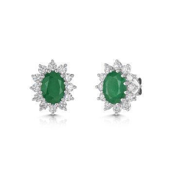 18ct White Gold Oval 2.26ct Emerald and 0.94ct Diamond Earrings
