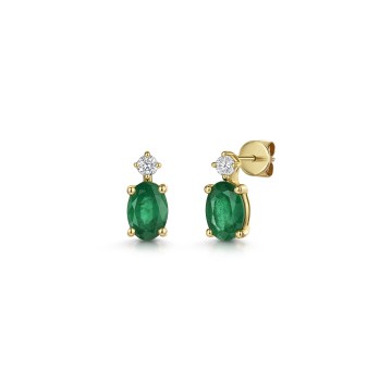 18ct Yellow Gold Oval Emerald and Diamond Earrings 1.50ct