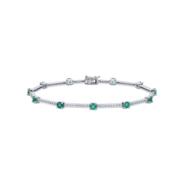 9ct White Gold Diamond 0.54ct and Emerald 1.10ct Bracelet