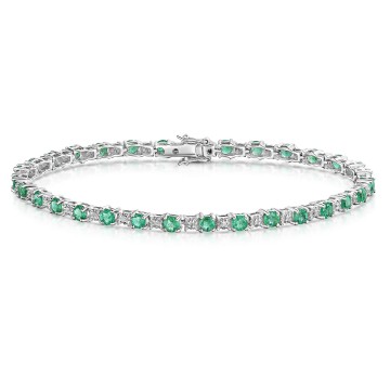 9ct White Gold Emerald Mixed Cut 0.15ct Diamond Bracelet