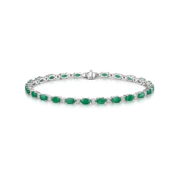 9ct White Gold 5.15ct Oval Cut Emerald & Diamond Bracelet
