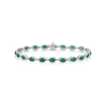 9ct White Gold 4.20ct Oval Cut Emerald and 1.00ct Diamond Cluster Bracelet