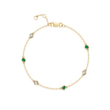 9ct Yellow Gold Round Brilliant 0.15ct Diamond & Emerald Bracelet