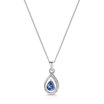 9ct White Gold Pear Cut 0.35ct Tanzanite & Diamond Open Floating Pendant