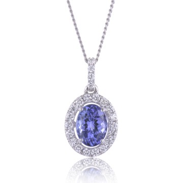 18ct White GoldOval Cut Tanzanite 2.40ct Diamond Halo Pendant