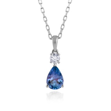 18ct White Gold 0.85ct Pear Cut Tanzanite and Diamond Pendant