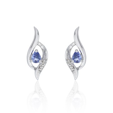 9ct White Gold Pear Cut Tanzanite and Diamond 0.01ct Cross Over Earrings