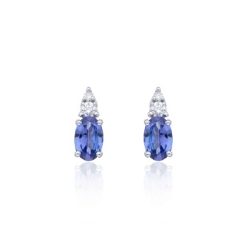 9ct White Gold Diamond 0.10ct and Tanzanite Earrings