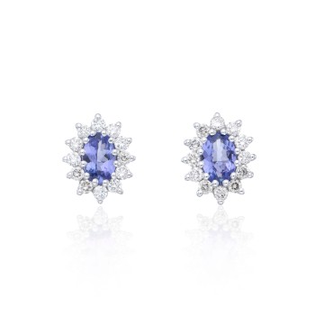 9ct White Gold Diamond 0.42ct and Aquamarine Halo Earrings 