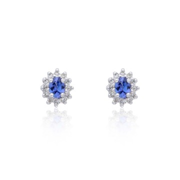9ct White Gold 0.10ct Diamond and Tanzanite Halo Earrings