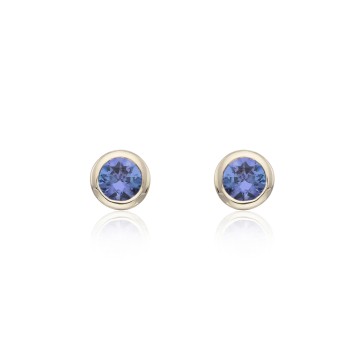 9ct Yellow Gold Tanzanite Rub Over Earrings