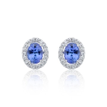 18ct White Gold 3.00ct Oval Cut Tanzanite and Diamond Earrings