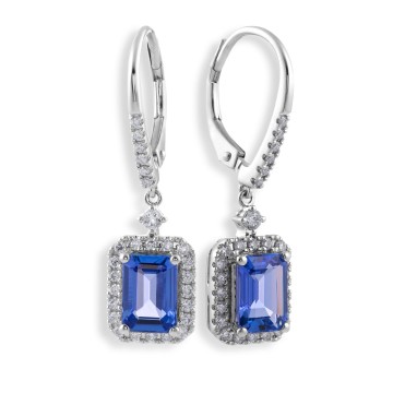18ct White Gold 1.35ct Emerald Cut Tanzanite and Diamond Earrings