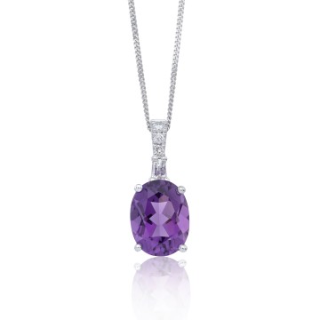 9ct White Gold Oval Amethyst and Diamond 2.06ct Pendant