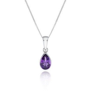 9ct White Gold Pear Cut Amethyst Rub Over Pendant